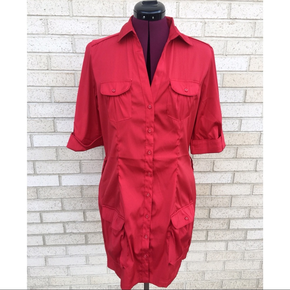 NWT Antilia Femme Button Down Red Shirt Dress XL